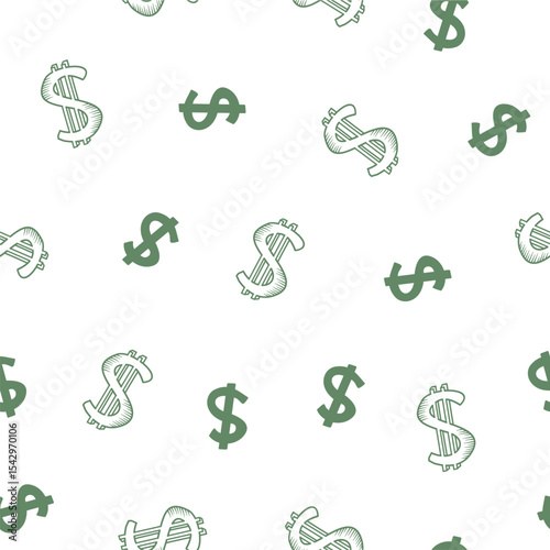 Dollar pattern background. Dollar Doodle seamless pattern background. US dollar pattern background. Seamless pattern of the symbols of dollar currency background.