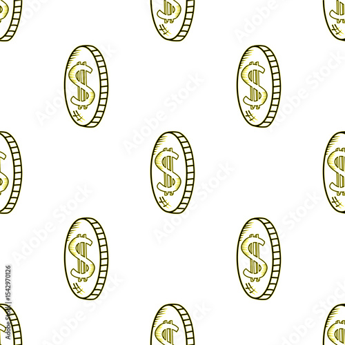 Dollar pattern background. Dollar Doodle seamless pattern background. US dollar pattern background. Seamless pattern of the symbols of dollar currency background.