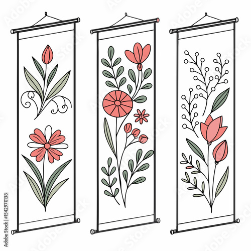Three Floral Wall Hangings Modern Botanical Prints Home Decor Scandinavian Style Art