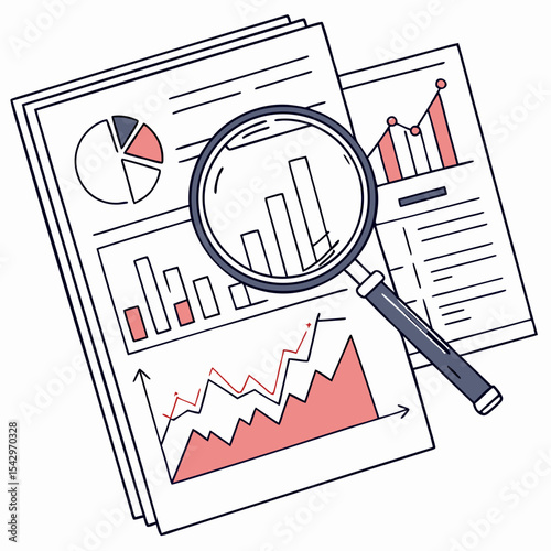 Analyzing Financial Data Magnifying Glass on Charts Graphs and Reports