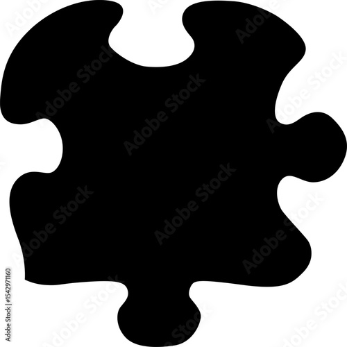 Puzzle piece. Black puzzle piece with rounded corners isolated on transparent background.