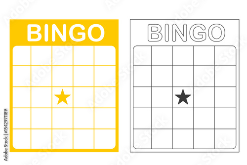 Bingo card template blank with star, luck lotto board game. Bingo ticket empty. Bingo icon, for numbers. 