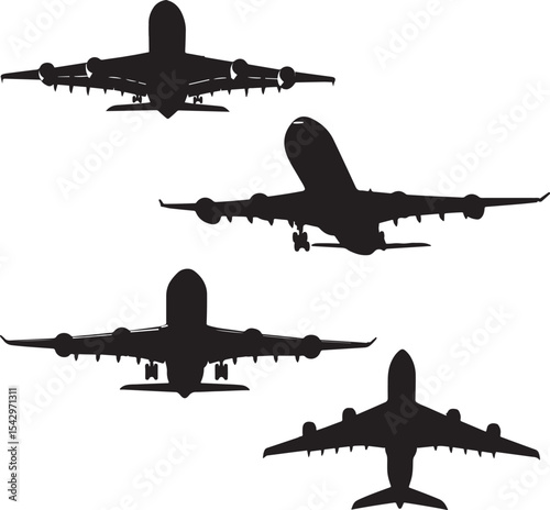 Silhouettes of Airplanes in Flight, Representing Aviation, Travel, and Air Transport Industry for Global Connectivity and Commercial Airline Operations