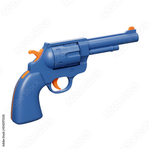Stylized blue revolver with orange trigger