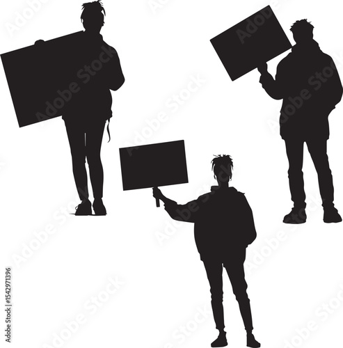 Silhouettes of Young Protesters Holding Blank Signs, Representing Social Movements, Activism, and Youth Advocacy for Change and Public Demonstrations