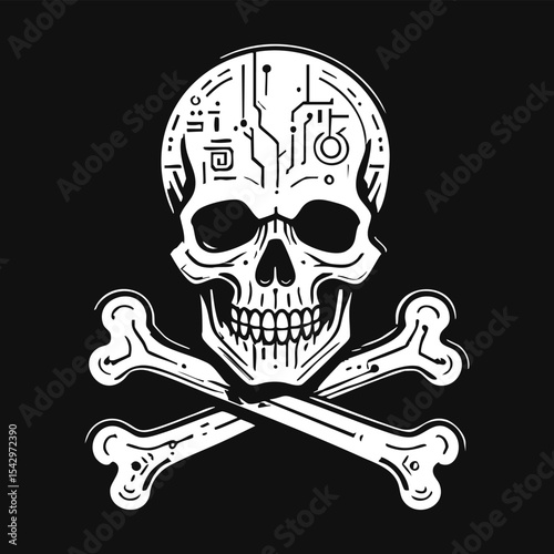A skull and crossbones emblem set against a black backdrop, often associated with warnings or hazards.
