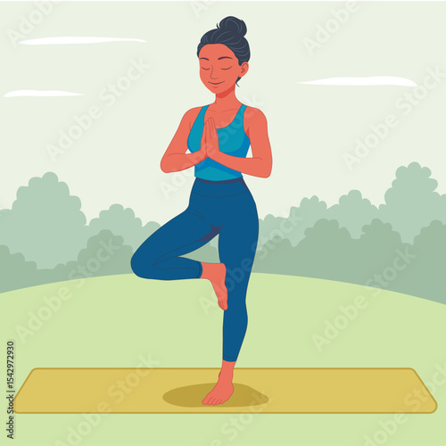 A women doing Tree Pose (Vrksasana) in park