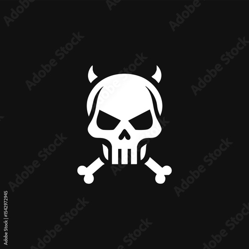 Skull and crossbones logo prominently displayed on a solid black background.