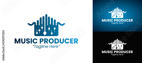 Creative Music Producer Logo with Sound Elements and Blue Accent