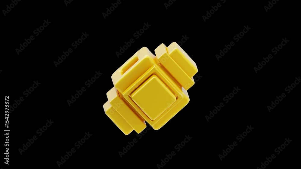 3D Abstract of Layered Cubic Block Form | Alpha Channel