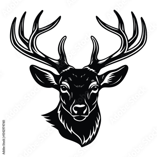 Large whitetail deer head silhouette vector flat illustration design