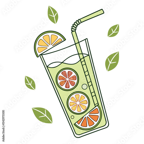 Refreshing Summer Juice Glass With Orange Illustration Vector
