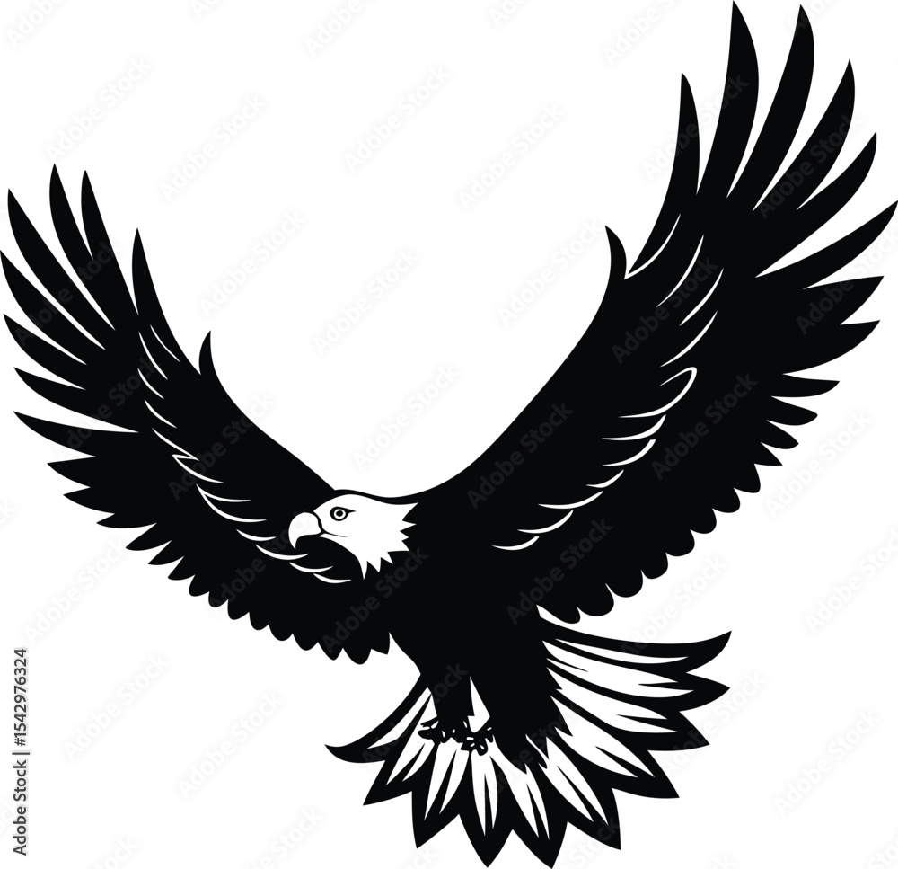 Obraz premium Flying Bald eagle silhouette isolated on white background