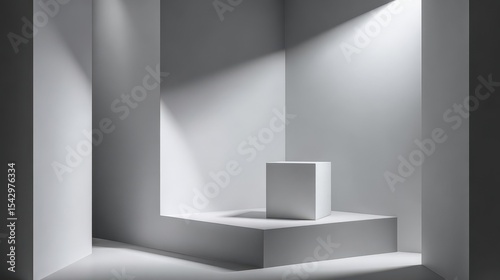 Wallpaper Mural Minimalistic gray space featuring a central cube and shadows. Torontodigital.ca