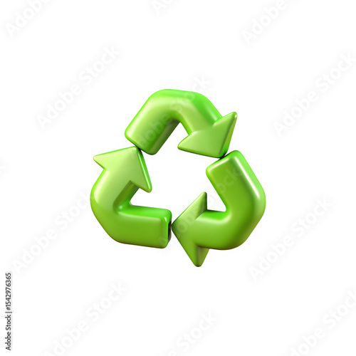 Shiny three-dimensional green recycling symbol against a solid black background