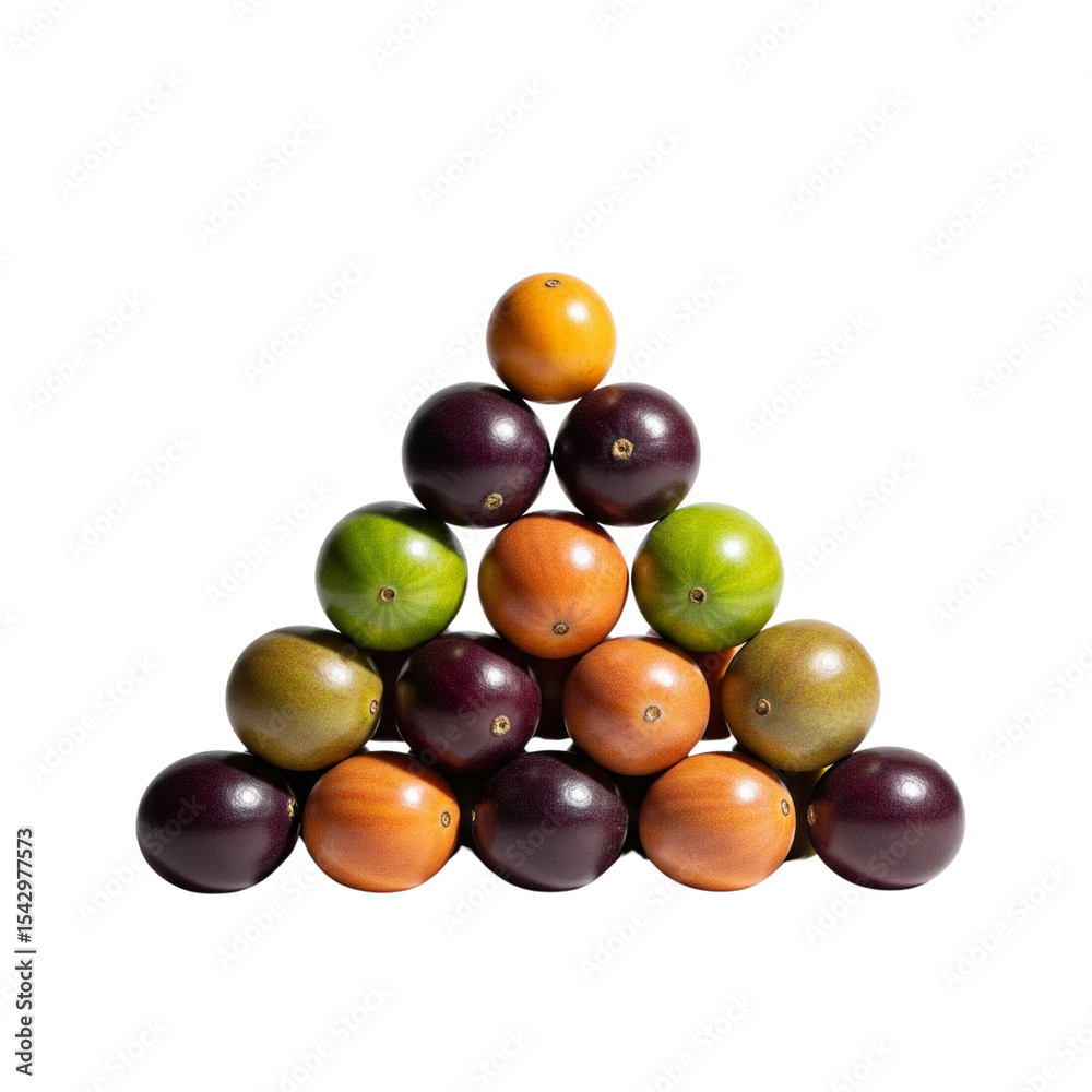 Colorful passion fruit pyramid on dark background Colorful passion fruit pyramid on dark background