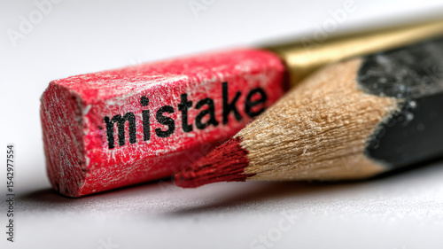 Close-up of a broken red pencil with the word 