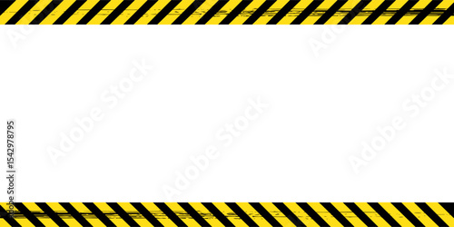 Line yellow and black color with texture and text space. Black and yellow police stripe border, construction, danger, closed caution tapes on white background.