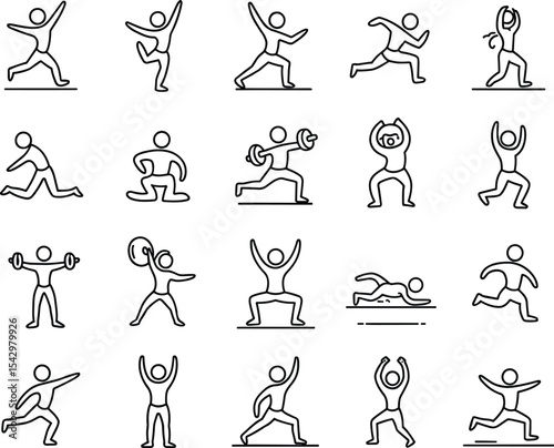Fitness and Exercise Icons: Dynamic Workout Poses and Activities