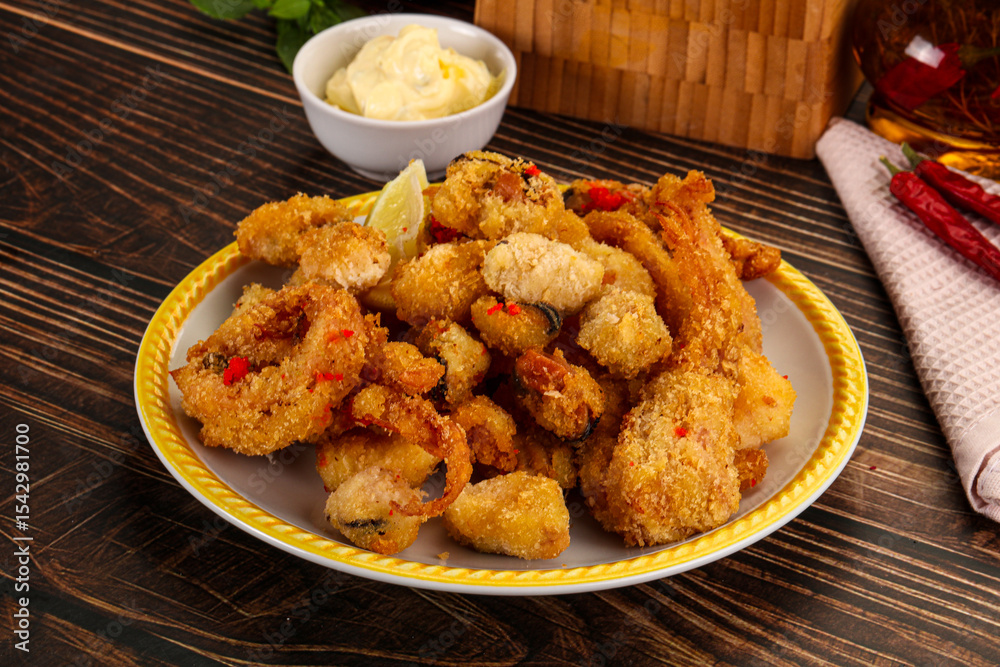 Fritto misto - deep fried seafood mix Fritto misto - deep fried seafood mix
