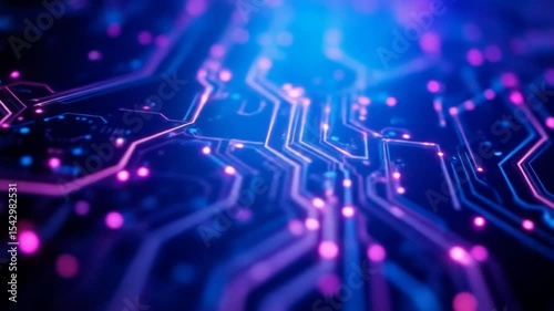 Futuristic digital technology background with glowing neon lights, data circuits. Modern AI concept for innovative high tech design. 4k video
