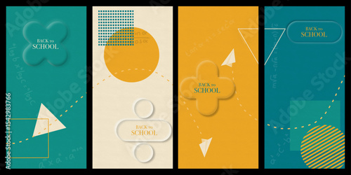 Background abstract Back to school themed colorful with mathematic education elements and memphis geometry design