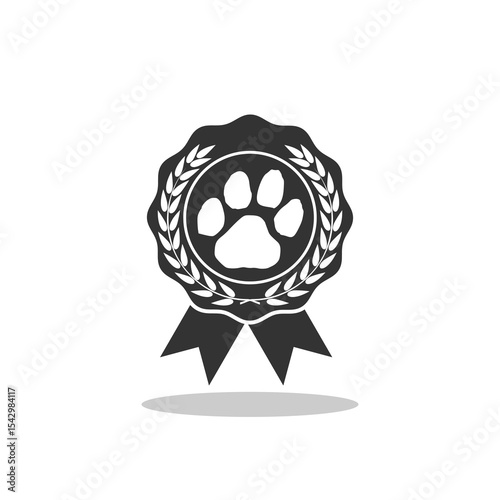 Pet paw award ribbon icon with shadow