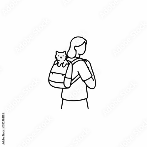 Woman carrying a cat in a backpack on her back  