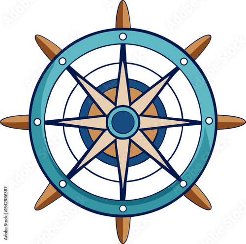 A seafaring wheel combined with a compass to symbolize direction with white background.
