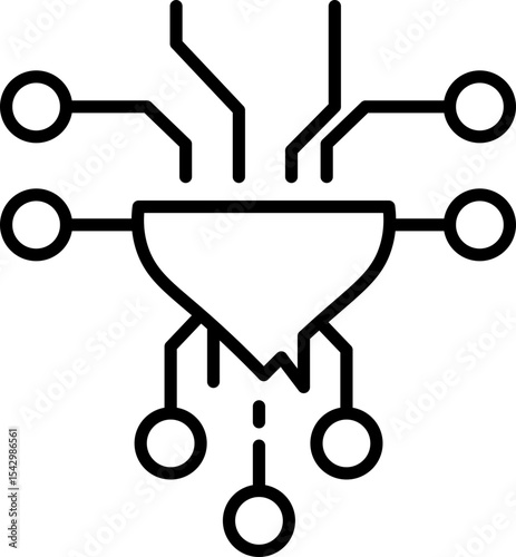 Abstract circuit board icon digital technology electronic component minimal line art black and white futuristic innovation schematic connectivity network