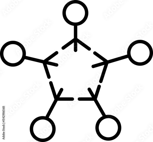 Benzene ring structure with five carbon atoms and five hydrogen atoms, simple black line drawing, isolated on transparency background, suitable for chemistry education and science concepts