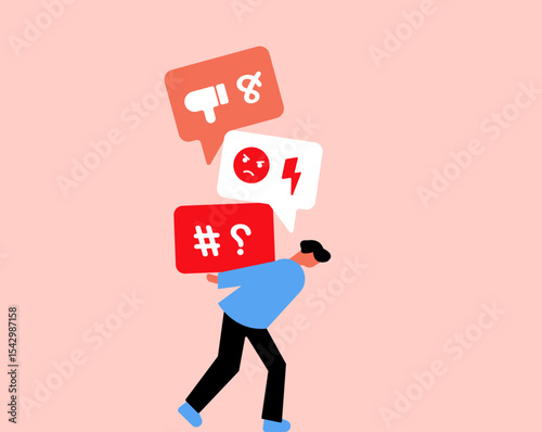 Carrying weight of online social media negative comments feedback illustration