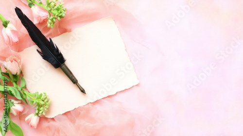 Elegant card invitation for wedding or birthday celebration with floral touch soft pink background artistic perspective