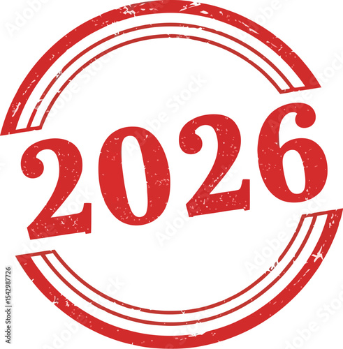 Red Rubber Stamp 2026  New Year Design Element for Calendar, Planner, or Brochure