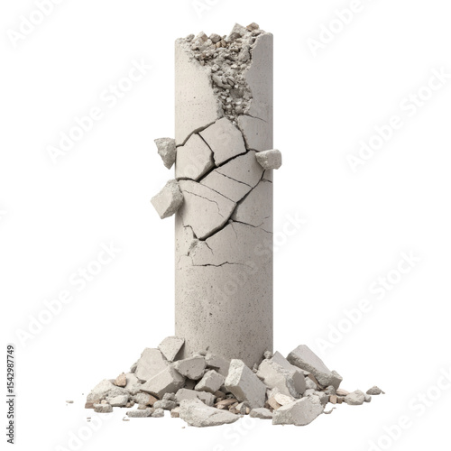 Cracked Concrete Column Isolated on Transparent Background