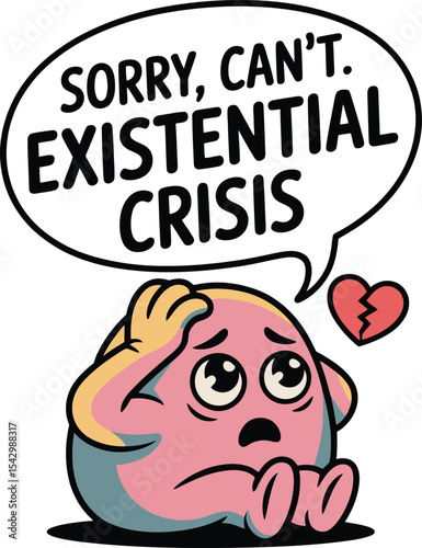 Existential Crisis Cartoon Illustration of Sad Creature with Broken Heart Tshirt Idea