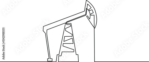 One continuous line drawing of oil pumpjack. Pump station petroleum production and trade industry in simple linear style. Non-renewable energy concept. Editable stroke. vector Illustration