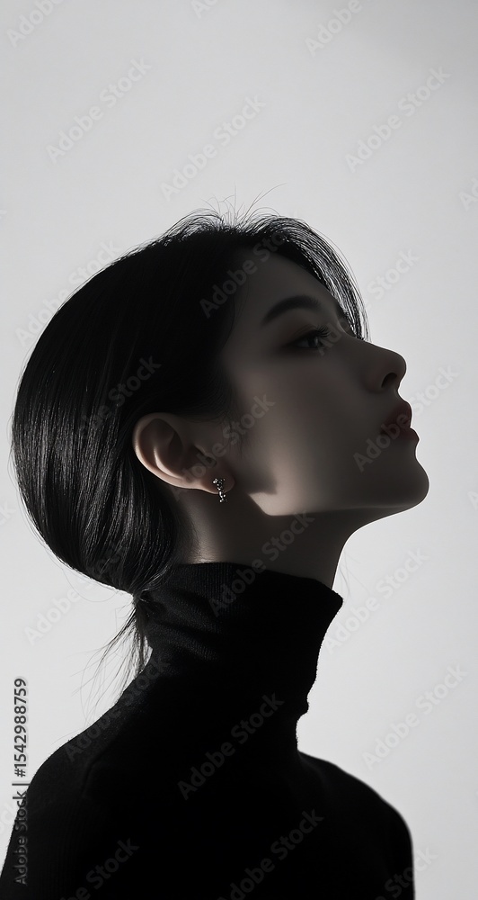 Fototapeta premium Woman with profile, shadows, and portrait.