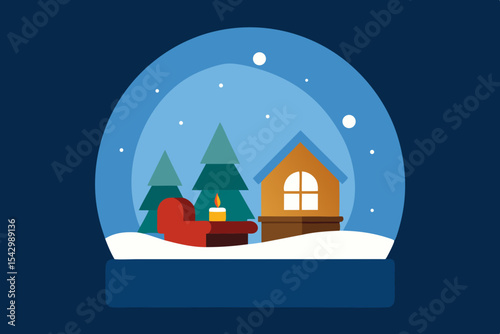 Cozy Winter Wonderland Snow Globe Scene Illustration