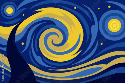 Starry Night Abstract Whirlwind of Colors and Celestial Swirls