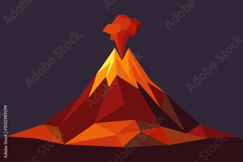 Erupting Volcano A Low-Poly Geometric Illustration of Volcanic Eruption