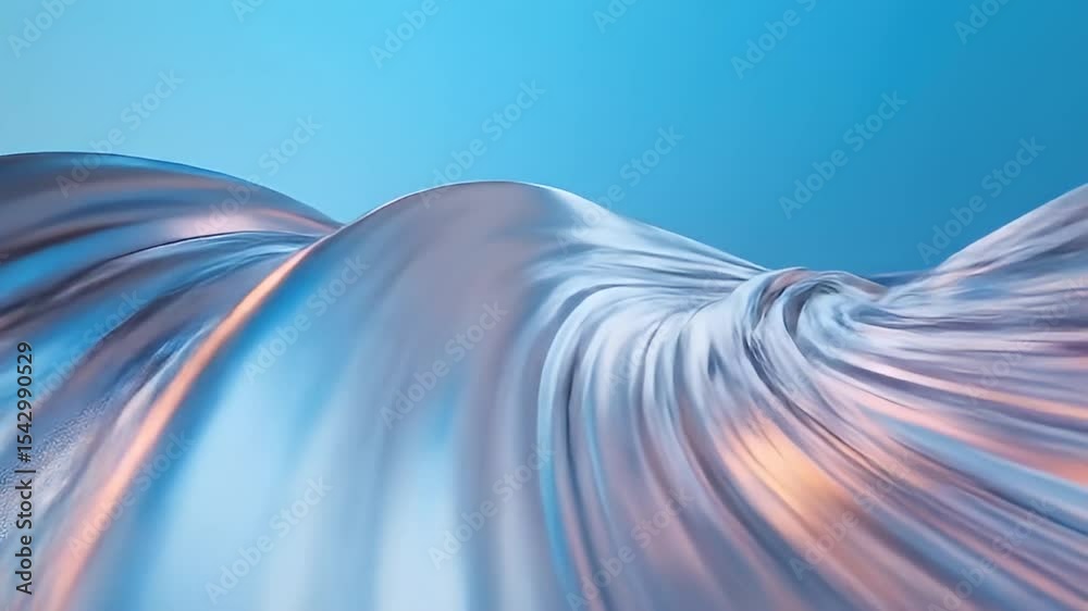 Abstract Metallic Waves with Blue Hue and Reflective Surfaces Design Elements