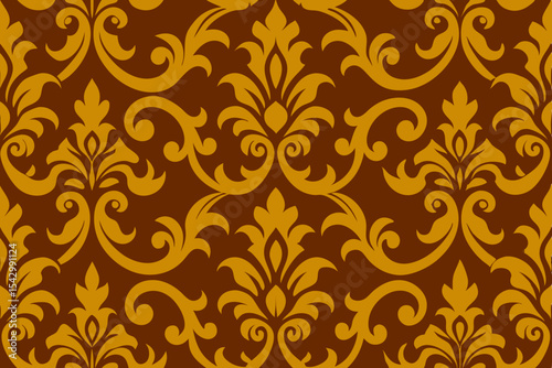 Elegant Damask Pattern Luxurious Gold and Brown Floral Design