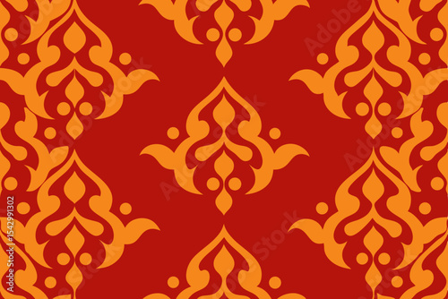 Elegant Damask Seamless Pattern Red and Orange Vintage Design