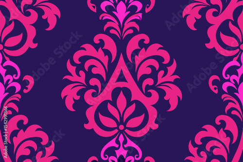 Elegant Damask Pattern Deep Purple and Pink Floral Design Seamless Repeat