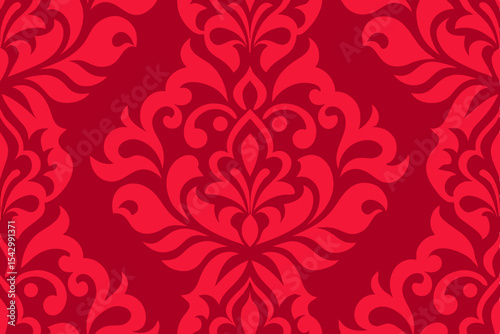 Elegant Red Damask Seamless Pattern Luxurious Floral Design for Fabric, Wallpaper, and More
