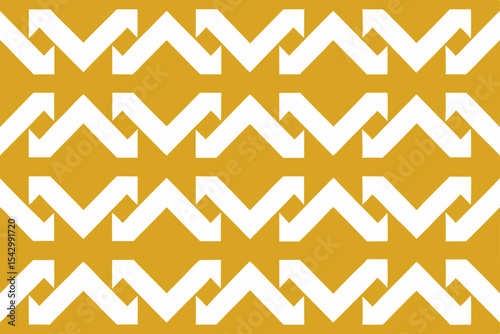 Geometric Mustard Yellow and White Interlocking Chevron Pattern Design