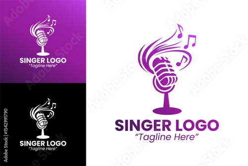 Chic Purple Singer Logo with Microphone Icon for Music Performance