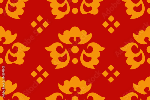 Red and Gold Floral Damask Seamless Pattern Elegant Design for Fabrics, Wallpapers, and More