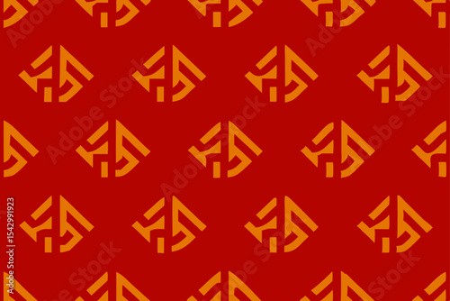 Abstract Geometric Pattern Red and Orange Interlocking Shapes Seamless Design